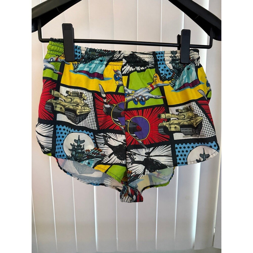 Men’s BOA Side Split Pop Art Military Planes Print Running Shorts Size Small
